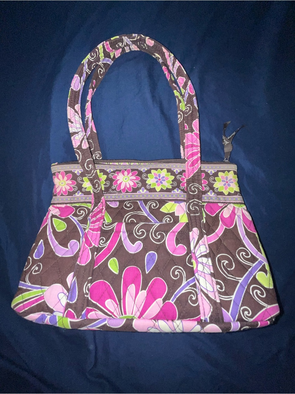 Vera Bradley Brown Quilted Shoulder Bag with Pink Floral Pattern - Picture 2 of 6